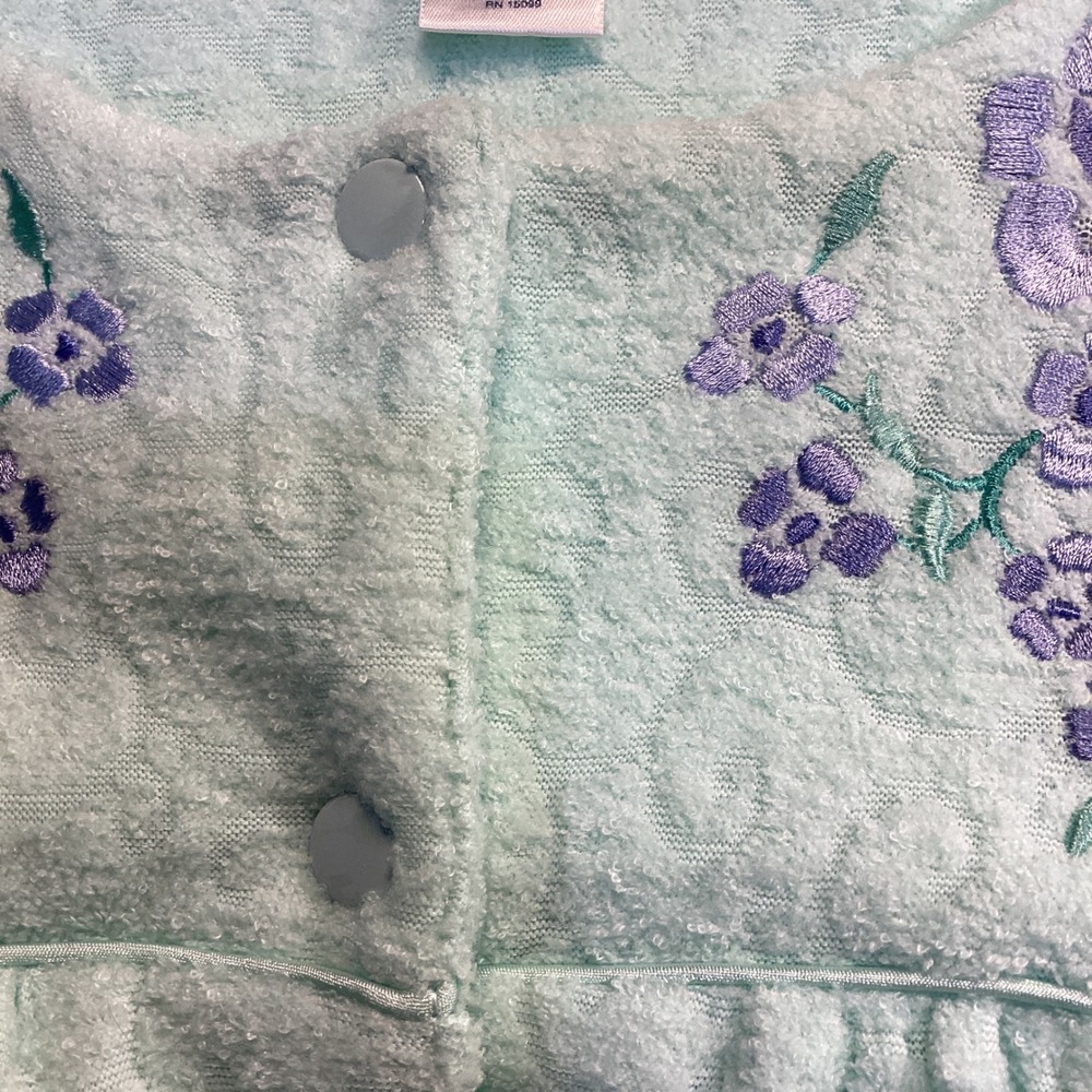 Fundamentals Womens Robe Size Medium Mint Green Floral Snap Front Long Sleeve - Picture 5 of 9